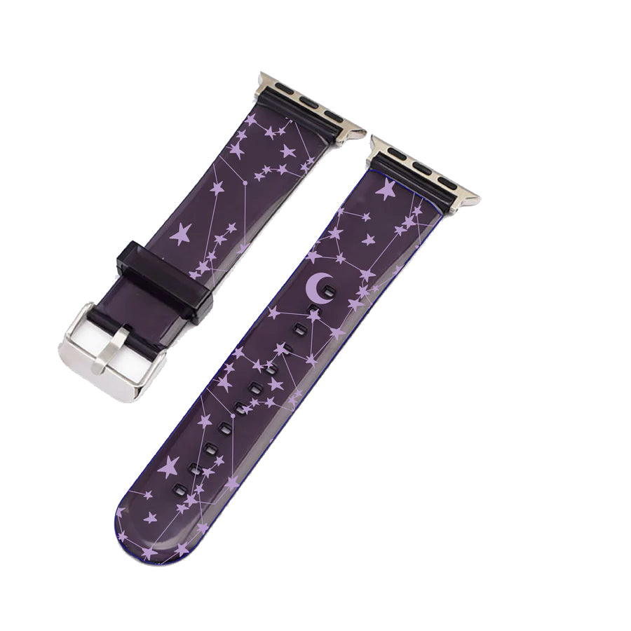 Purple Stars & Moons Black Smartwatch Strap