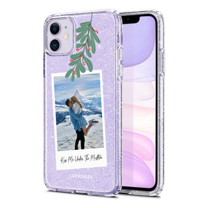 Personalised Kiss Me Under The Mistletoe Glitter Phone Case