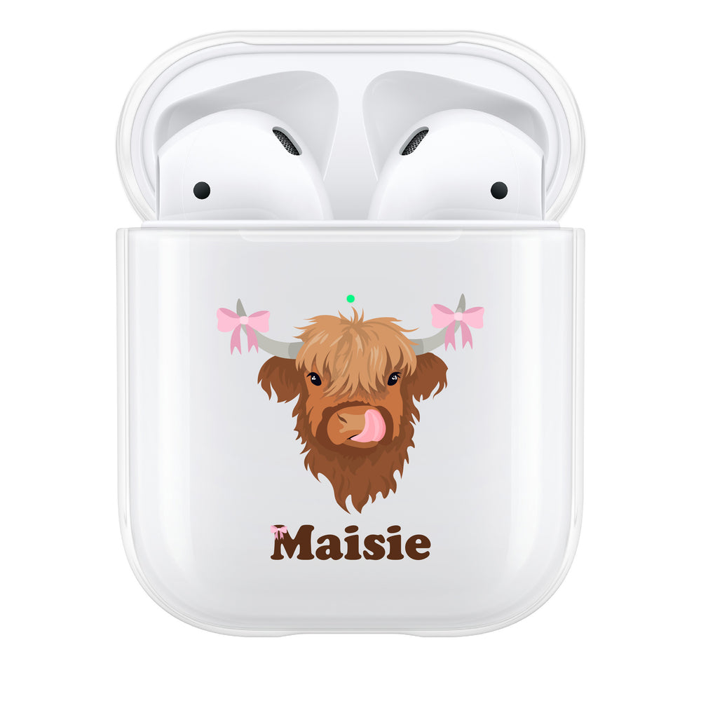 Personalised Coquette Highland Cow AirPod Case