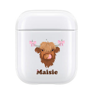 Personalised Coquette Highland Cow AirPod Case