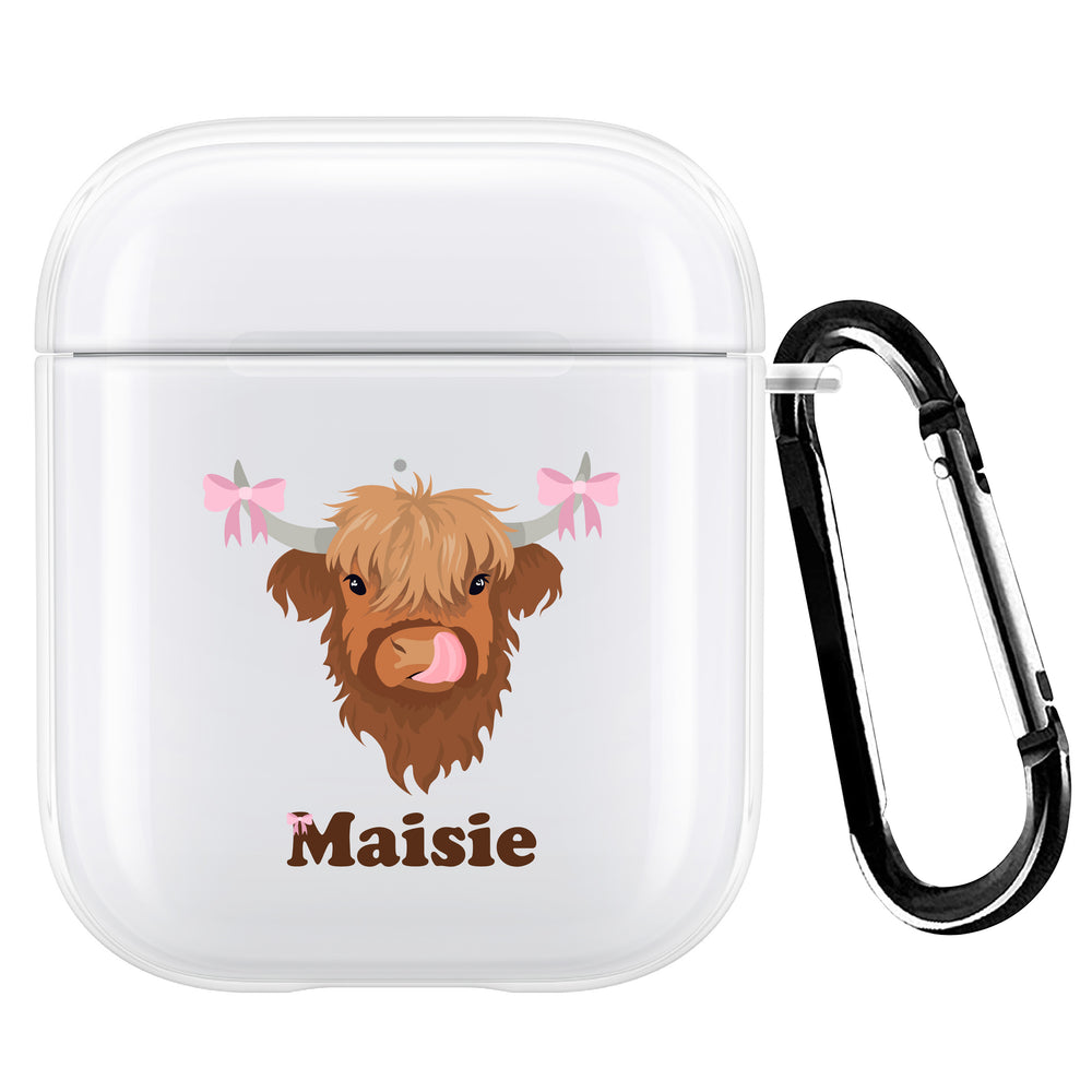 Personalised Coquette Highland Cow AirPod Case