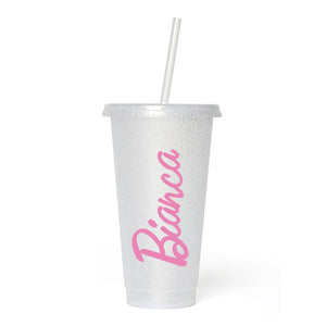 Personalised Doll Name - Frosted Glitter Tumbler Cup