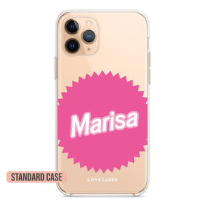 
            
                Load image into Gallery viewer, Personalised Pink Badge Name Phone Case
            
        
