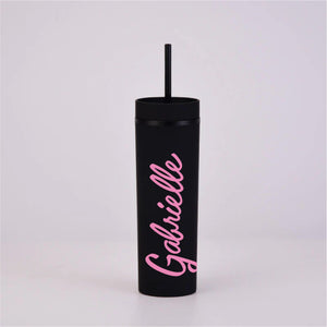 
            
                Load image into Gallery viewer, Personalised Pink Doll Name - Black Skinny Tumbler
            
        