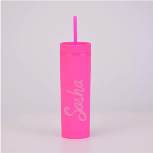 Personalised Pink Doll Name - Hot Pink Skinny Tumbler