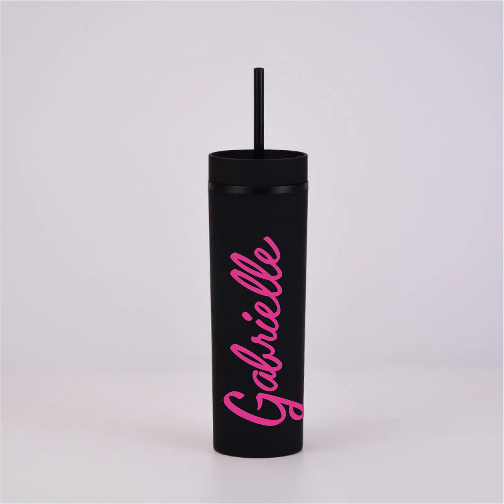 Personalised Pink Doll Name - Black Skinny Tumbler