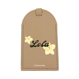 Personalised Orchid Crush Name Beige Luggage Tag