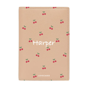 Personalised Cherry Name Beige Passport Cover