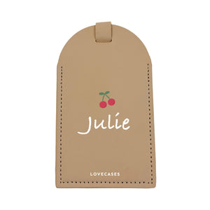 Personalised Cherry Name Beige Luggage Tag
