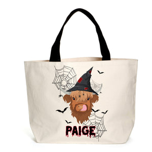 Personalised Halloween Highland Cow Tote