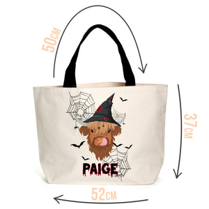 Personalised Halloween Highland Cow Tote