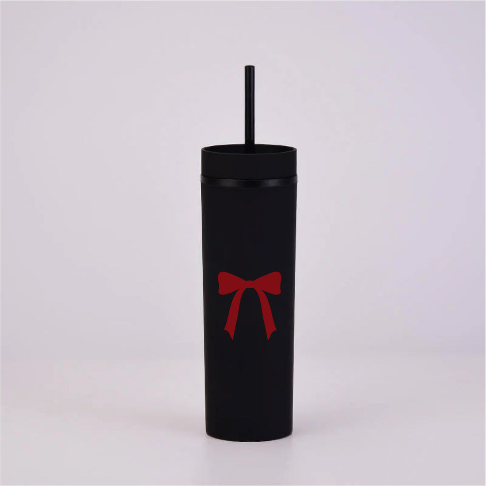 Burgundy Bow Black Skinny Tumbler