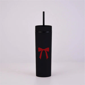 Burgundy Bow Black Skinny Tumbler