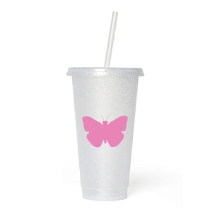 Butterflies Frosted Glitter Tumbler Cup