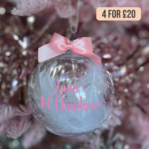 Pink Personalised First Christmas Bauble