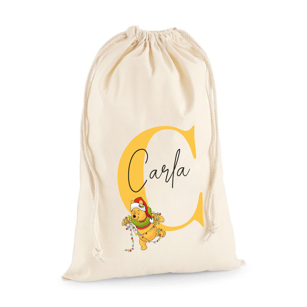 
            
                Load image into Gallery viewer, Personalised Christmas Winnie the Pooh Initial Santa Sack
            
        