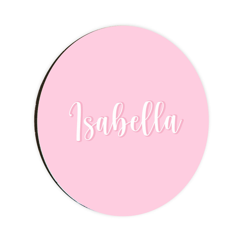 Personalised Baby Pink Name Circle Coaster