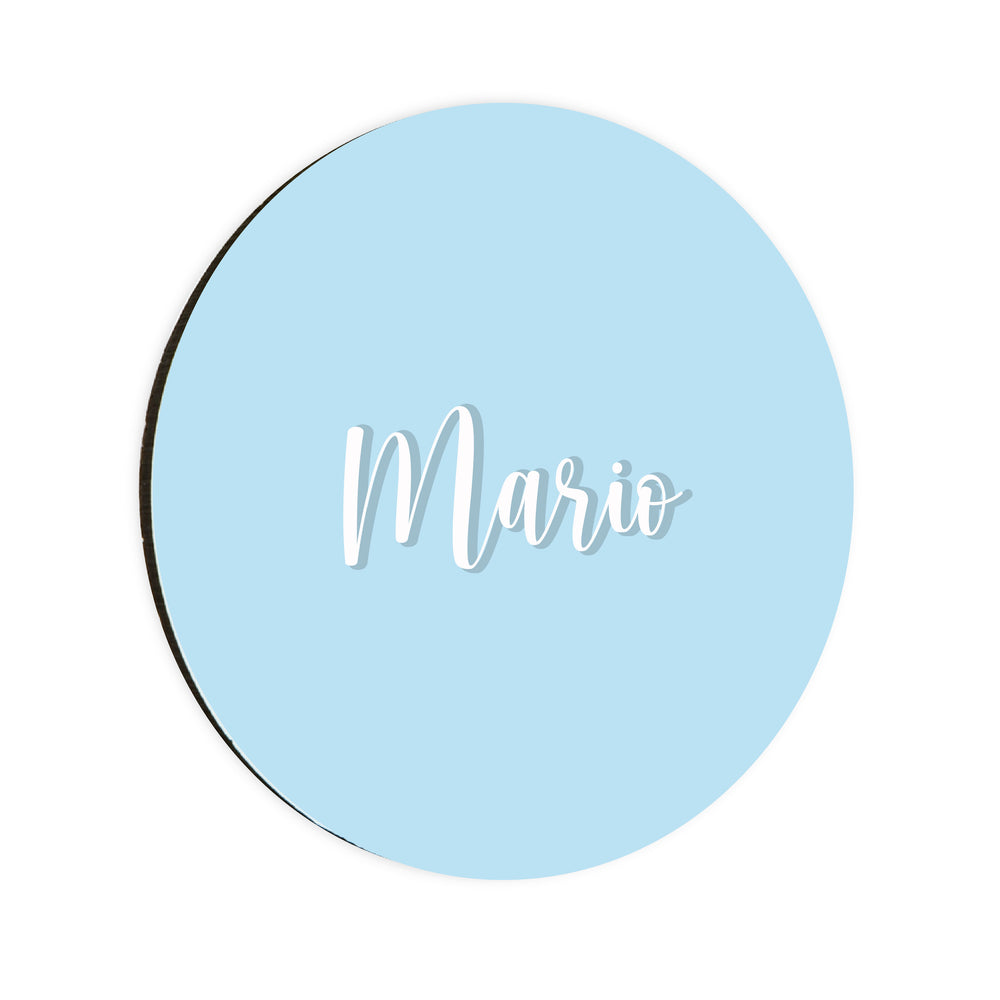 Personalised Baby Blue Name Circle Coaster