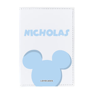 Personalised Pastel Blue Mickey White Passport Cover