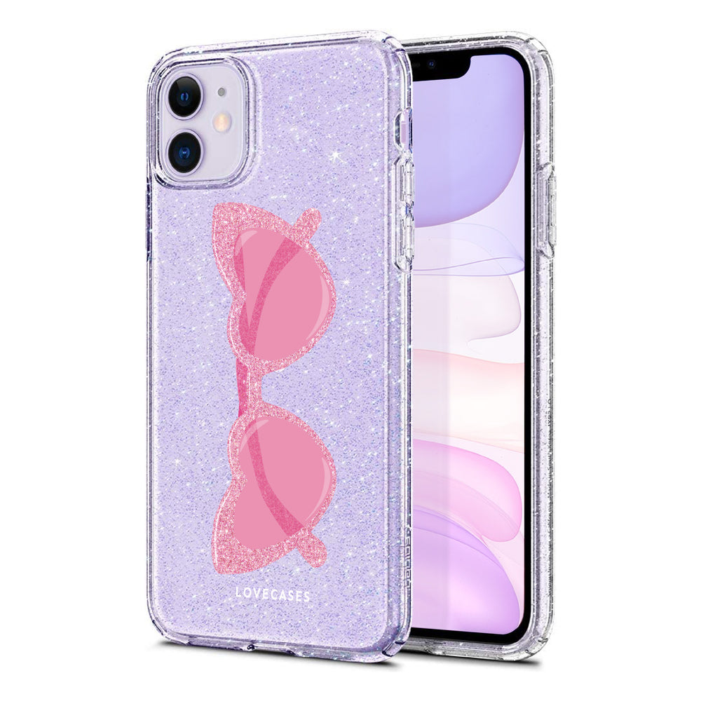 Pink Heart Sunglasses Glitter Phone Case