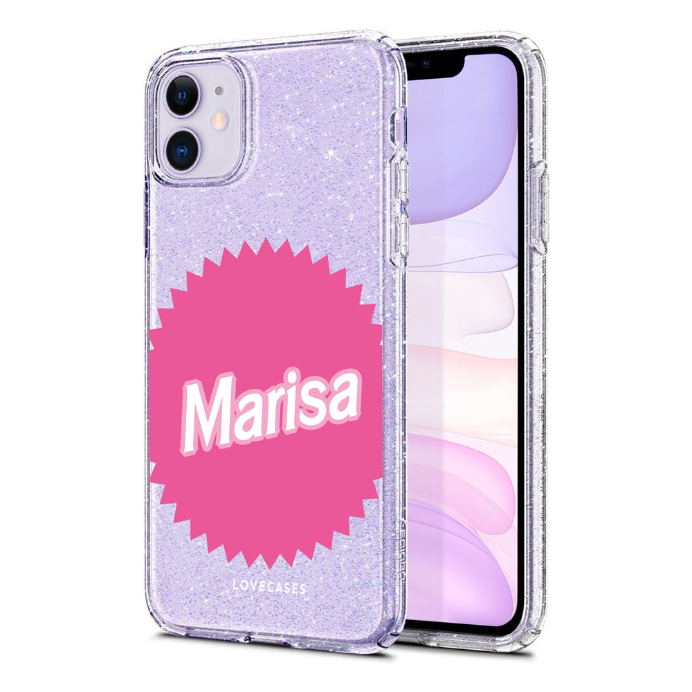 Personalised Pink Badge Name Glitter Phone Case