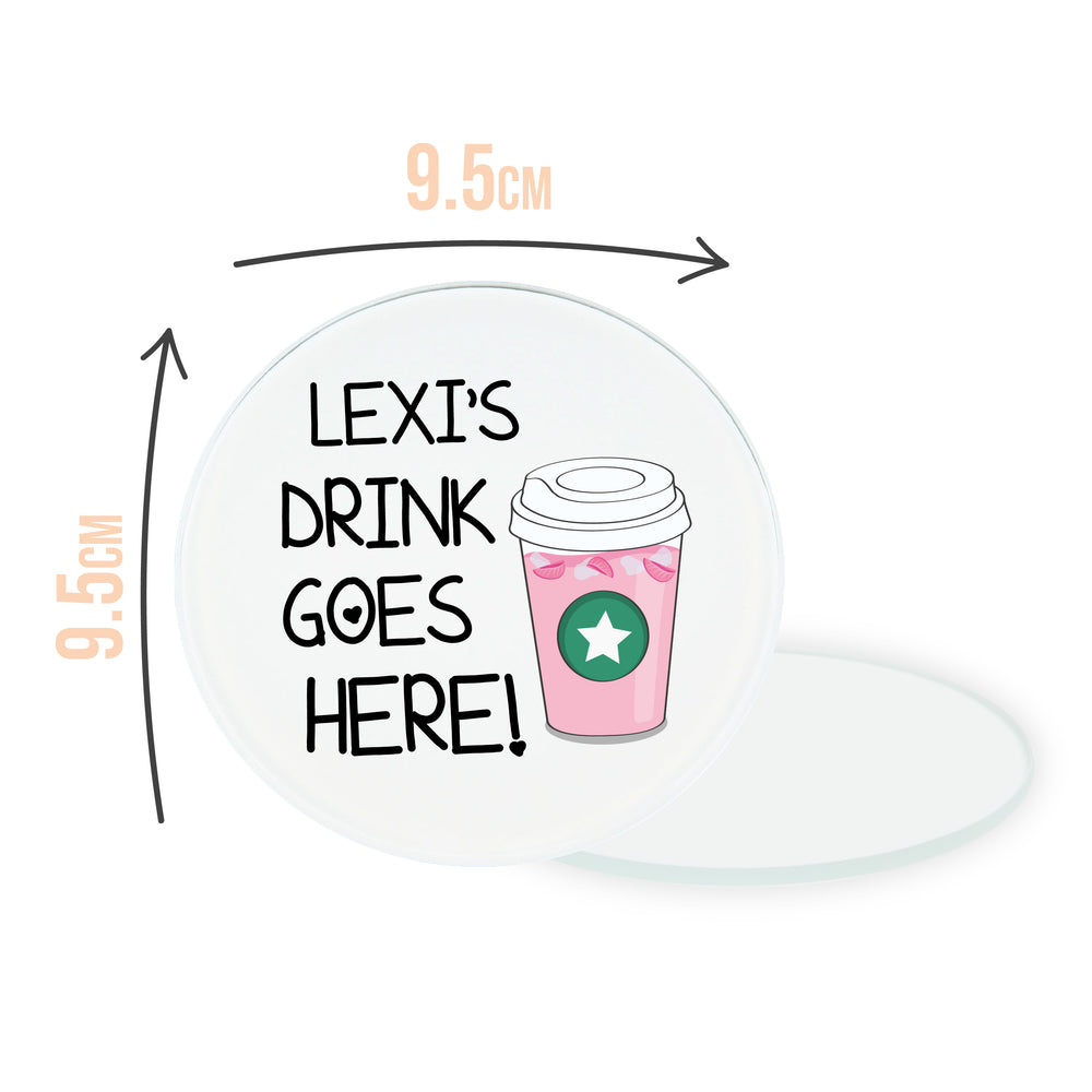 Personalised Pink Drink Circle Coaster