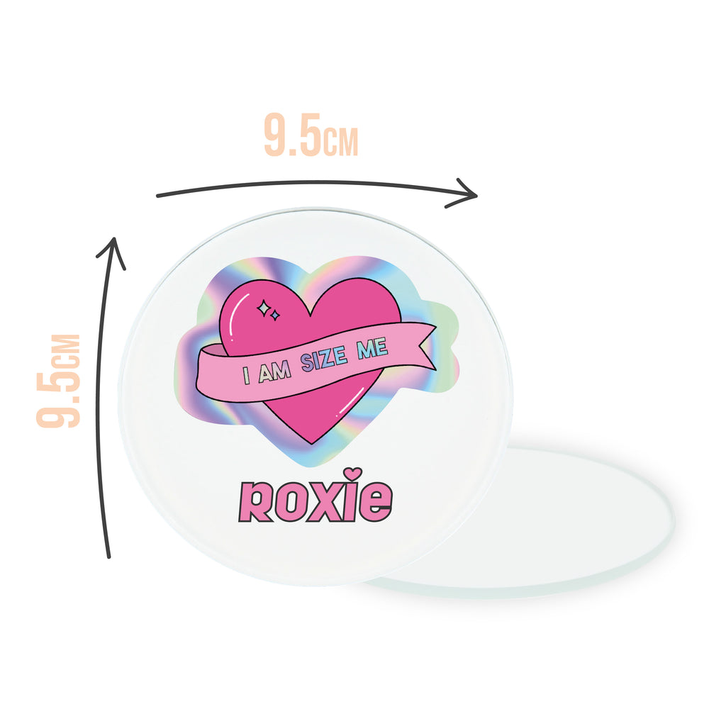 Personalised Holographic #IAMSIZEME Heart Circle Coaster