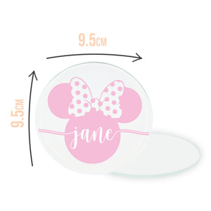 Personalised Pastel Minnie Circle Coaster