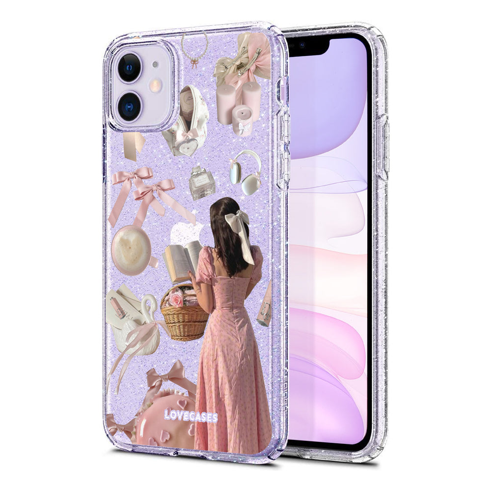 Brunette Soft Girl Aesthetic Glitter Phone Case