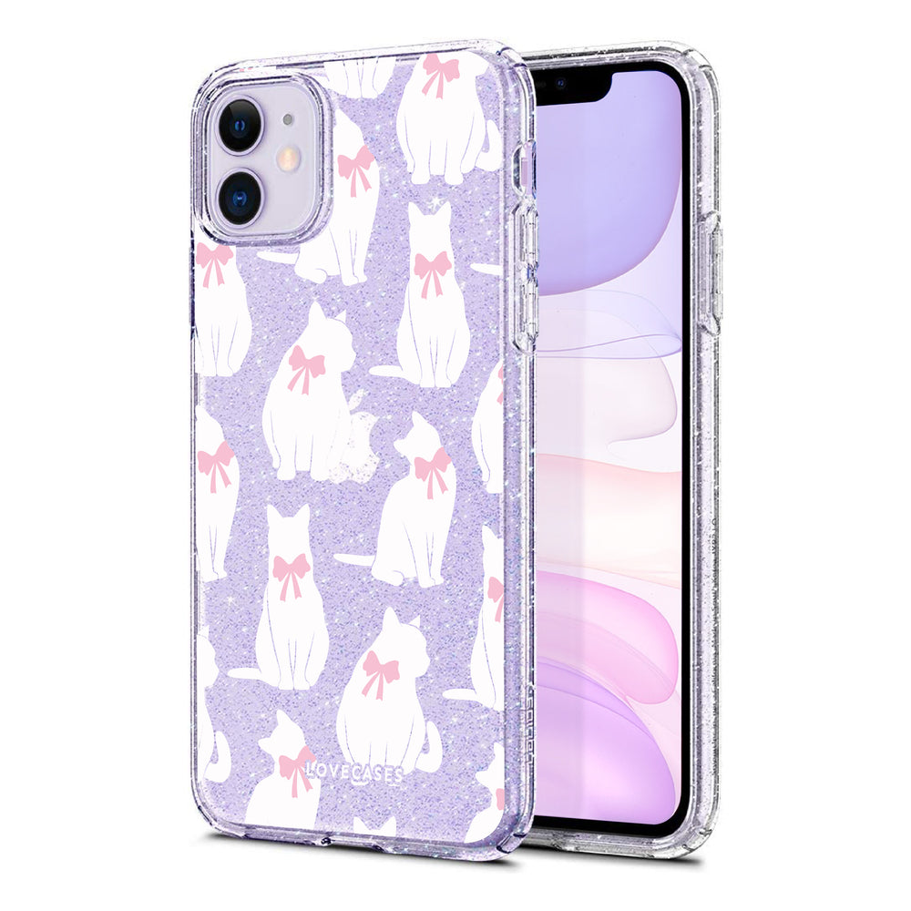 Coquette White Cats Glitter Phone Case