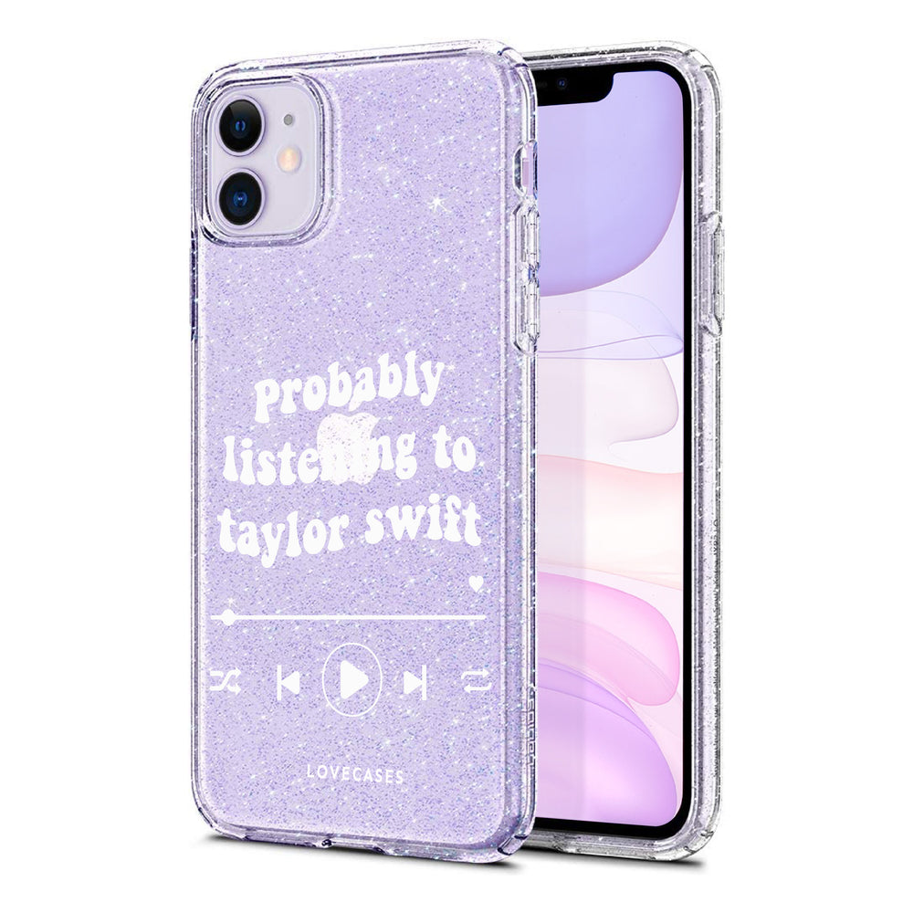 White Probably Listening To Taylor Swift Glitter Phone Case – LoveCases White Probably Listening To Taylor Swift Glitter Phone Case – LoveCases