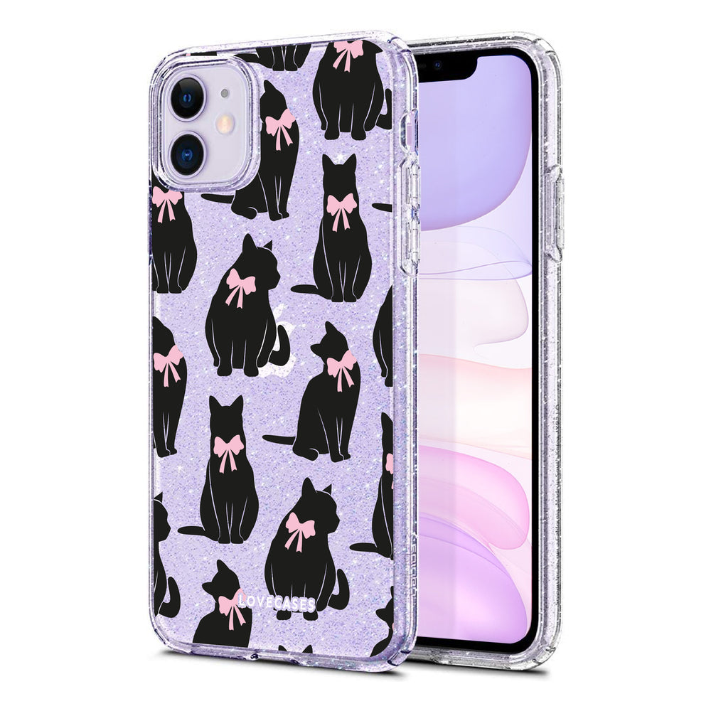 Coquette Black Cats Glitter Phone Case