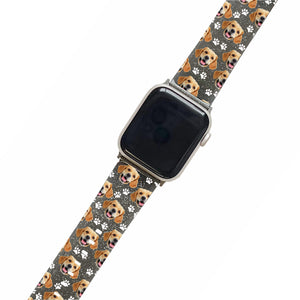 Personalised Pet Portrait Pattern Black Glitter Smartwatch Strap
