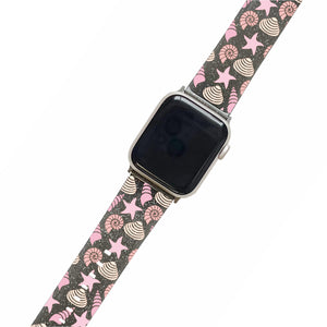 Colourful Seashells - Black Glitter Smartwatch Strap