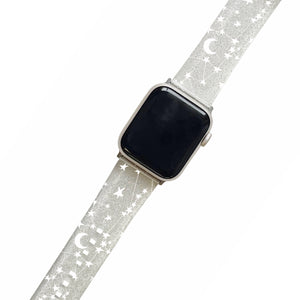White Stars & Moons - Clear Glitter Smartwatch Strap