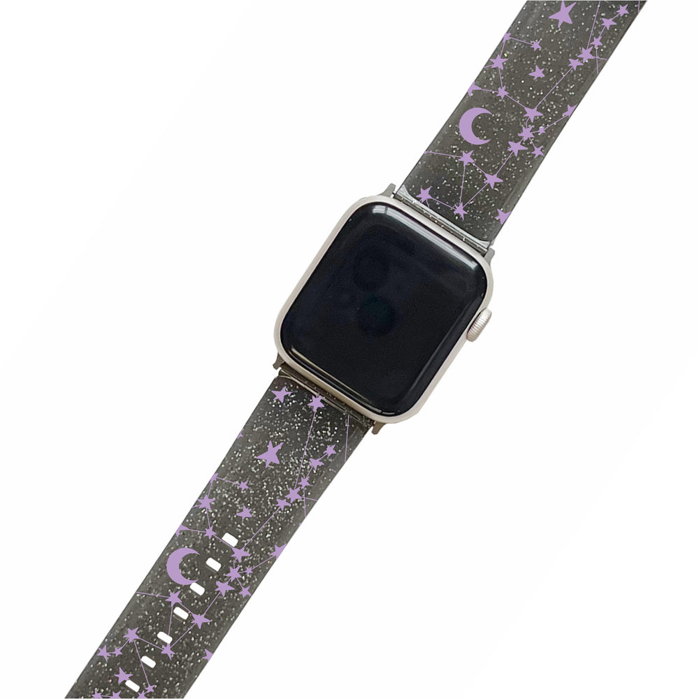 Purple Stars & Moons - Black Glitter Smartwatch Strap