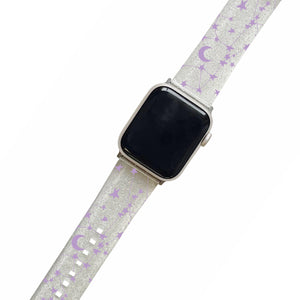 Purple Stars & Moons - Clear Glitter Smartwatch Strap