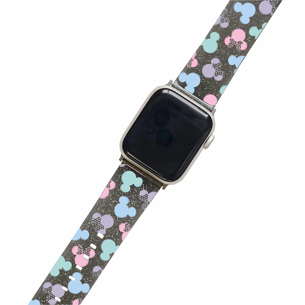 Pastel Mickey & Minnie - Black Glitter Smartwatch Strap