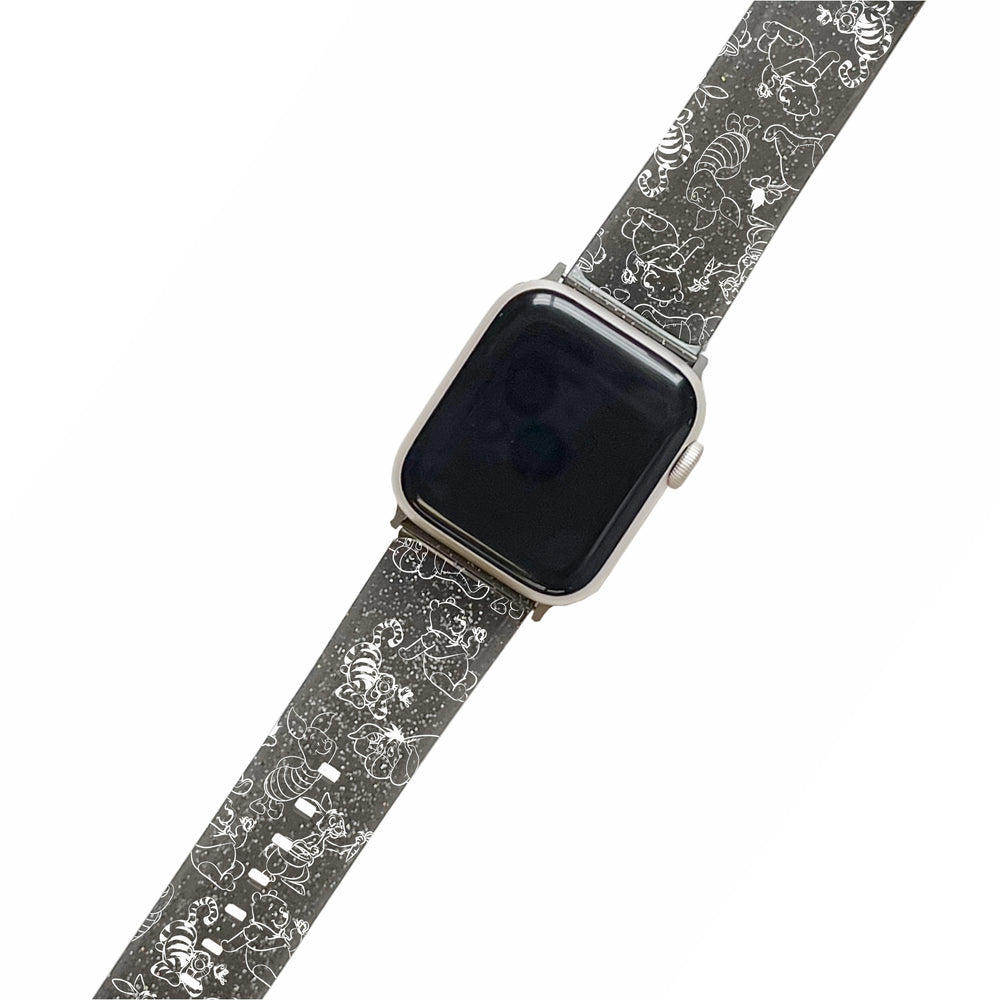 
            
                Load image into Gallery viewer, White Winnie &amp;amp; Friends - Black Glitter Smartwatch Strap
            
        