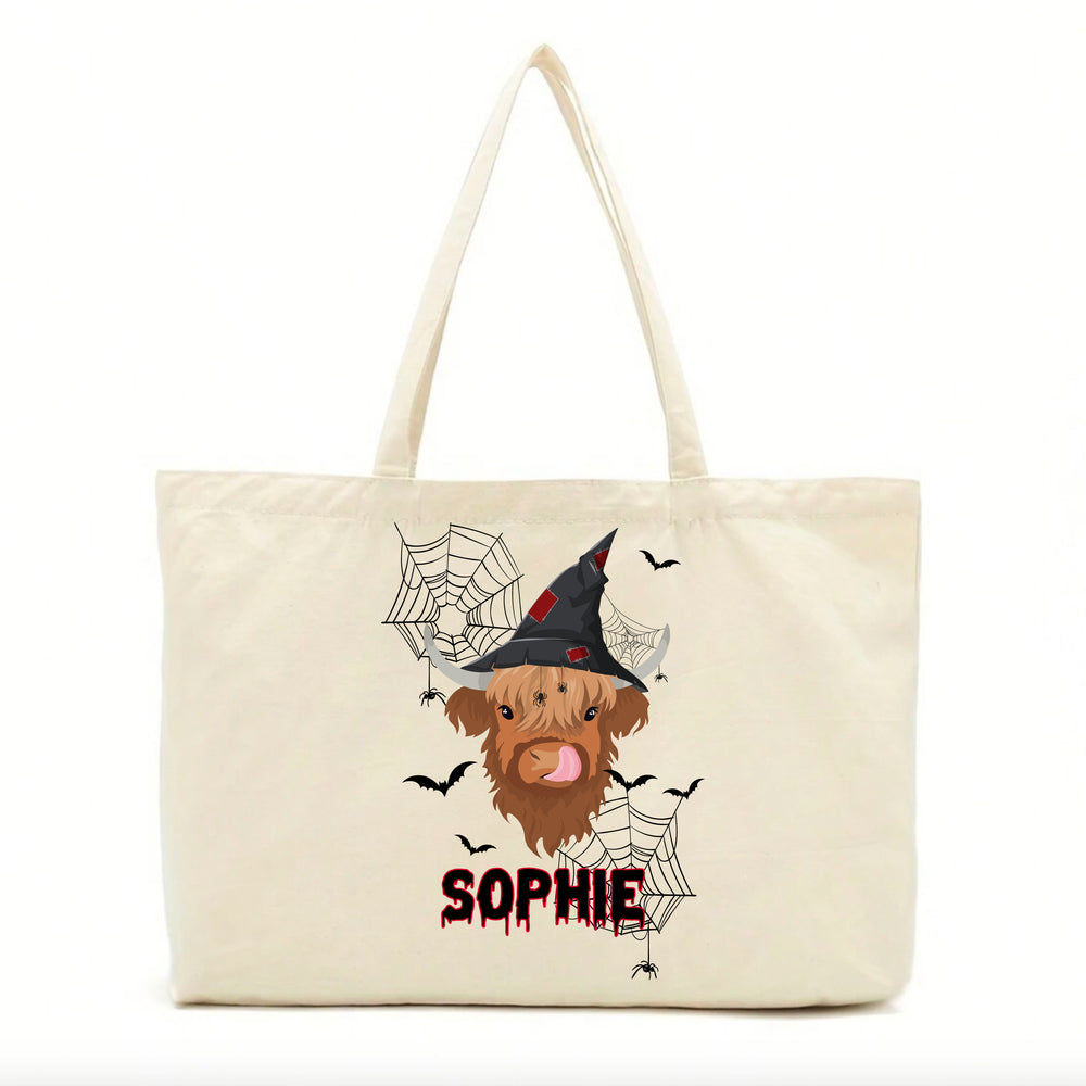 Personalised Halloween Highland Cow Tote