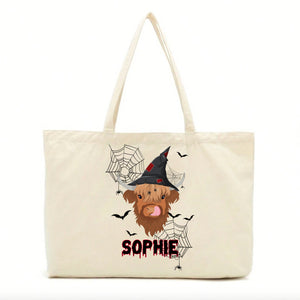Personalised Halloween Highland Cow Tote