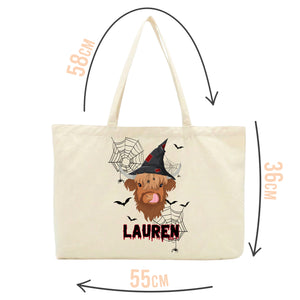 Personalised Halloween Highland Cow Tote