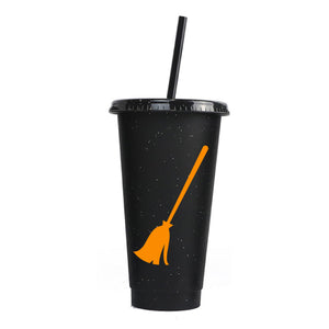 Witches Broom Black Glitter Tumbler Cup