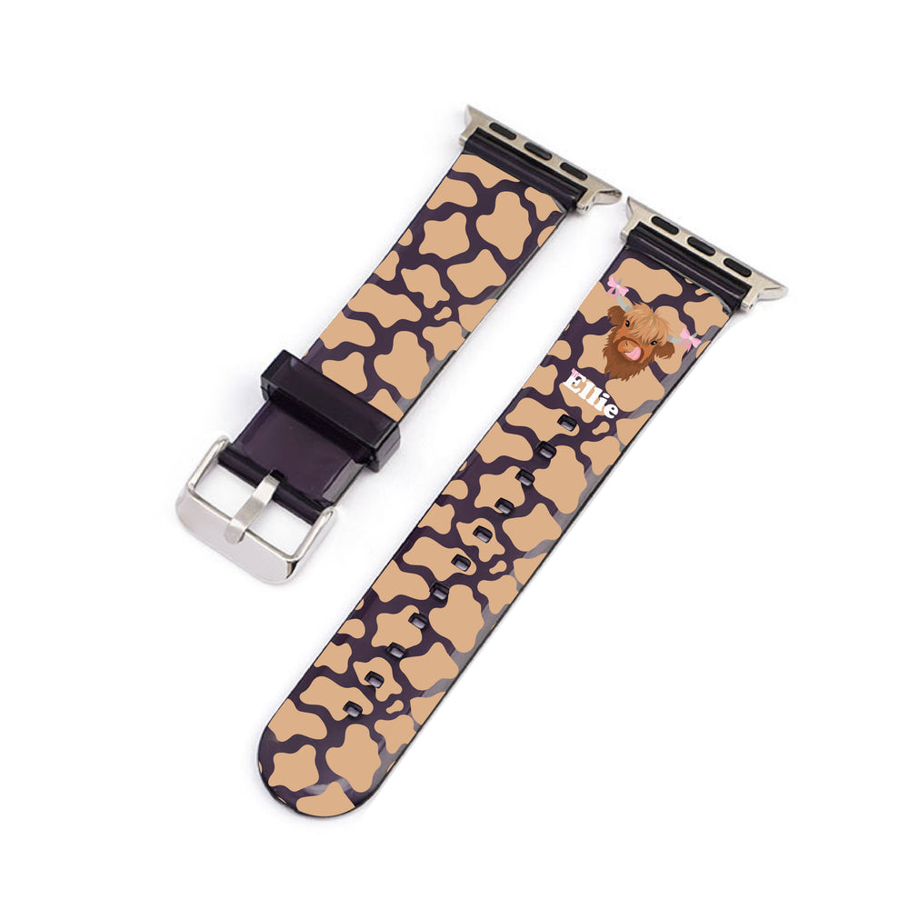 Personalised Coquette Highland Cow Black Smartwatch Strap