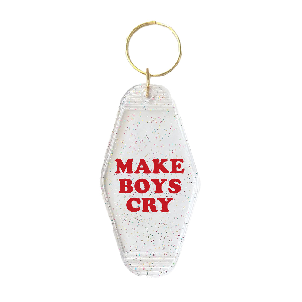 Make Boys Cry Slogan Motel Keyring