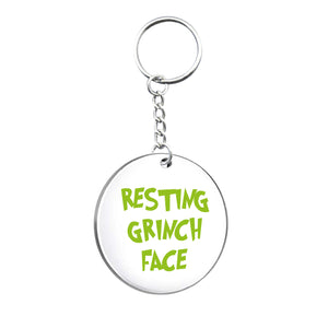 Resting Grinch Face Circle Keyring