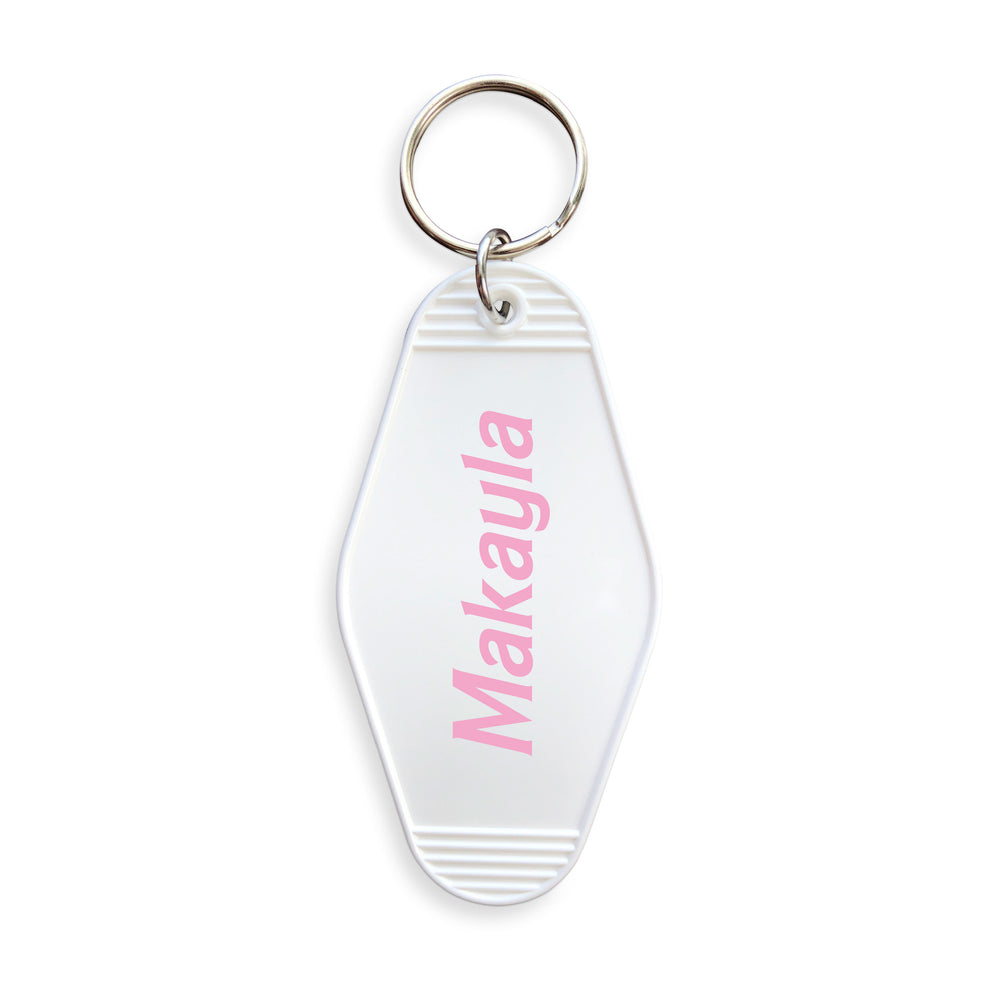 
            
                Load image into Gallery viewer, Personalised Light Pink Name Motel Keyring
            
        