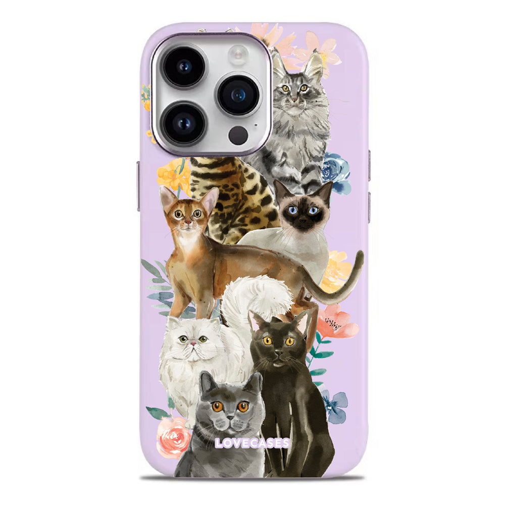 Floral Cats Soft-Touch Leather Phone Case