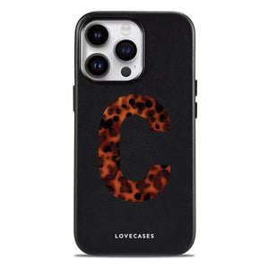 Personalised Tortoise Shell Letter Soft-Touch Leather Phone Case