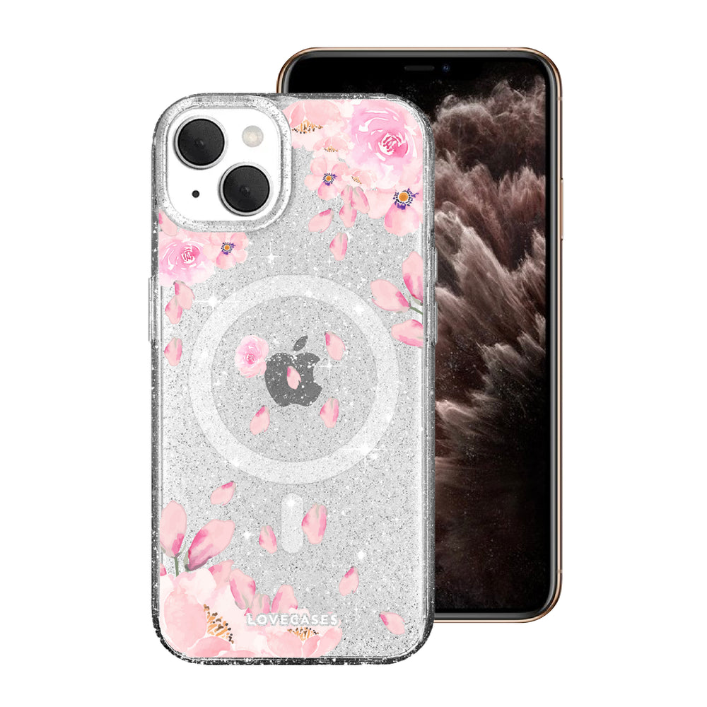 Magsafe Pink Floral Glitter Tough Case